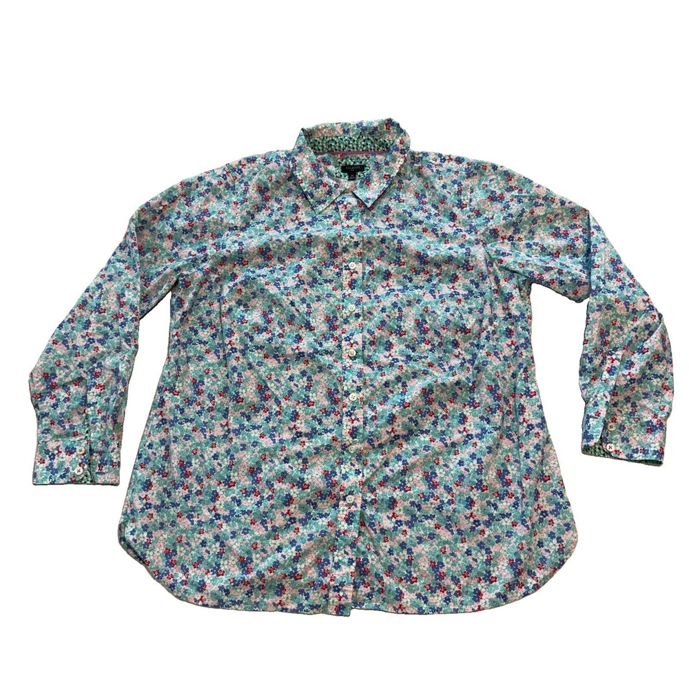 Talbots Button Up Shirt Womens 1X Multicolor Floral Print Long Sleeve Career